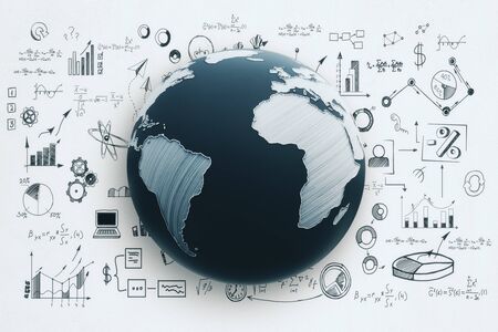 Drawing global business plan on white background. Global business and financial success concept. 3D Renderingの写真素材