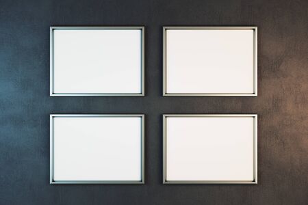 Grunge concrete wall with collection of blank banners. Presentation concept. Mock up, 3D Renderingの写真素材