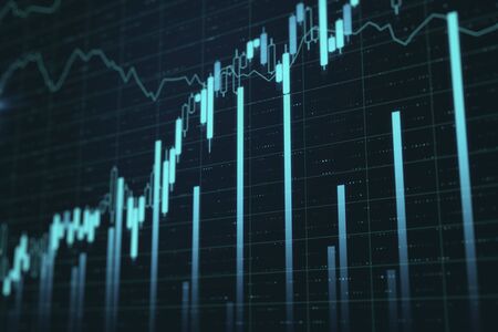 Screen with business charts and stock data. Business and trade concept. Mock up. 3D Rendering