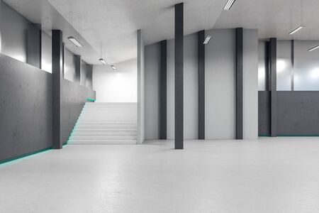 Contemporary office interior with stairs and concrete floor.  Workplace and lifestyle concept. 3D Renderingの写真素材
