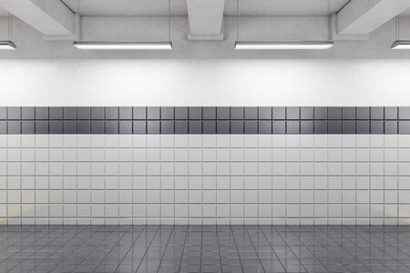 Front view of empty subway white wall. Advertisement and urban concept. Mock up, 3D Renderingの写真素材