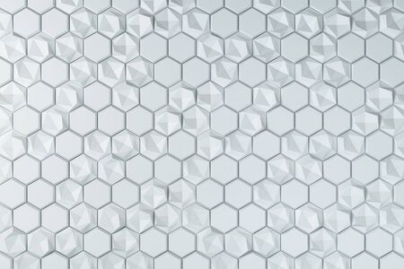 Creative abstract white hexagonal background. Design and technology concept. Mock up. 3D Rendering
