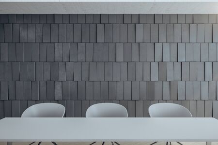 Conference office room with blank gray abstract wall. Workplace and lifestyle concept. 3D Rendering