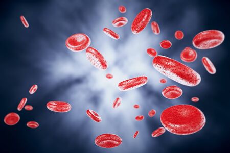Blood bodies on blue background. Concept of coronavirus. Healthcare and immunology. 3d rendering