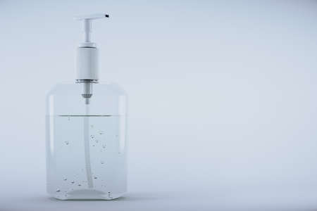 Bottle of antimicrobial liquid gel. Coronavirus prevention and antibacterial hygiene concept.の写真素材