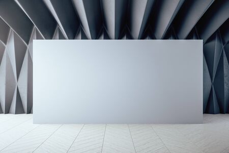 Abstract gallery hall with empty wall and wooden floor. Gallery and presentation concept. Mock up, 3D Renderingの写真素材