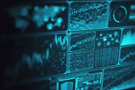 Digital antivirus interface on virtual screen. Business and security concept. Mock up. 3D Rendering