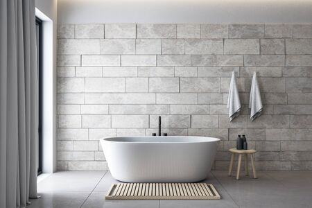 Clean bathroom interior with decorative objects. Style and hygiene concept. 3D Rendering
