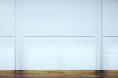 Modern gallery interior with empty white wall and daylight. Concrete floor. Mock up, 3D Rendering