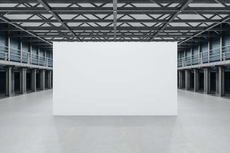 Showroom with metal balcony and exhibition brick stand. Design and style concept. Mock up, 3D Renderingの写真素材