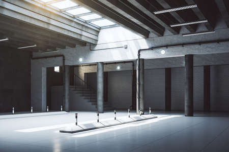 Concrete parking garage underground interior with columns. Urbanization and transport concept. 3D...