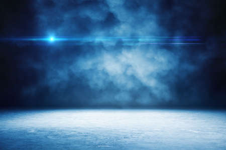 Glowing spotlight in abstract interior and smoke. Stage concept and copy space. 3D Renderingの写真素材