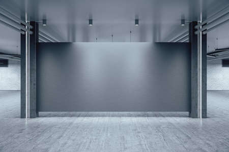 Contemporary warehouse interior with wooden floor and blank wall. Design and style concept. Mock up, 3D Renderingの写真素材