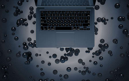 Blank laptop screen on gray background. Technology, communication and programming concept. Mock up, 3D Renderingの写真素材