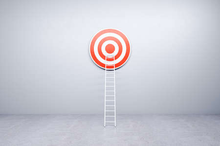 Red target with ladder on wall. Business and challenge concept. Mock up, 3D Rendering.