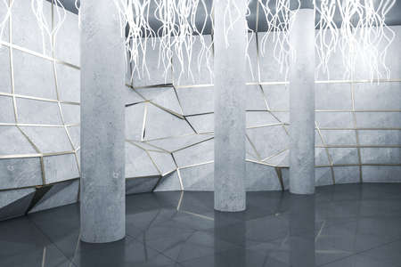 Modern futuristic gallery interior with polygonal mesh lights. Design and modern concept. 3D...
