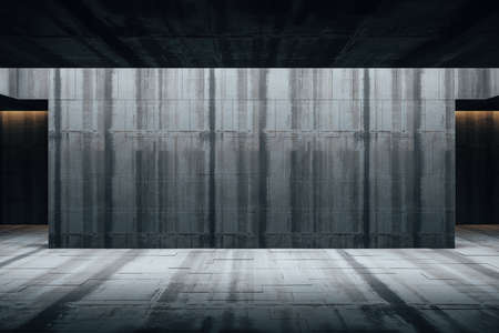 Minimalistic gray gallery interior with empty wall. Performance and presentation concept. Mock up, 3D Renderingの写真素材