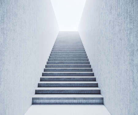 Concrete stairs leading to bright light. Business and success concept. 3D Rendering