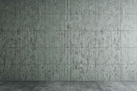 Empty concrete interior with copy space on wall. Performance and presentation concept. Mock up, 3D...