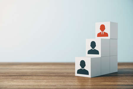 White cube block ladder to top. Human resource and recruitment concept, Business Strategy to success. 3D Renderingの写真素材