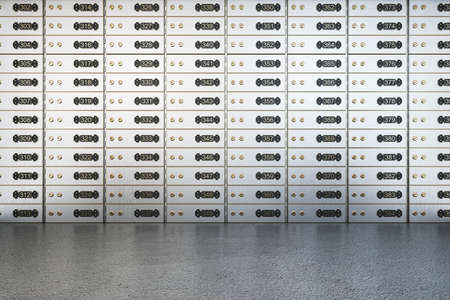 Safety deposit boxes in bank. Business and finance concept. 3D Rendering