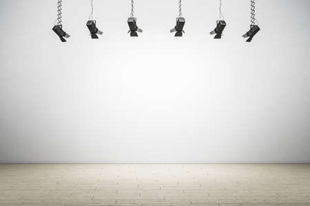 Interior with spolight and blank concrete wall. Gallery concept. Mock up, 3D Rendering