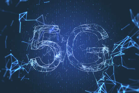 Creative glowing polygonal 5G internet background. Hi-speed mobile internet concept. 3D Rendering