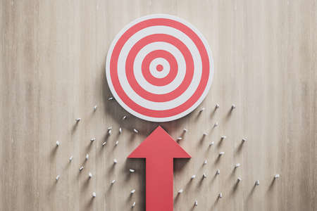 Red target board wirh arrow and 3d people. Success and startup concept. 3D Rendering