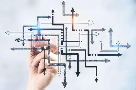 Hand drawing arrows. Business and challenge concept. Close up