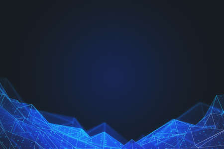 Abstract polygonal background with blurry binary code. Technology and design concept. 3D Renderingの写真素材