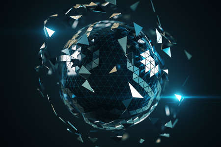 Abstract glowing sphere hologram on dark background. Technology and innovation concept. 3D Rendering