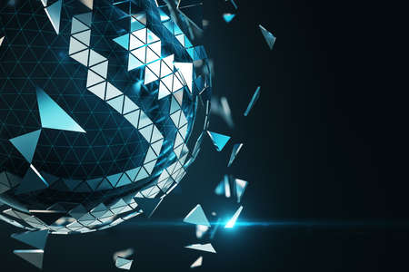 Abstract glowing circle hologram on dark background. Technology and innovation concept. 3D Renderingの写真素材