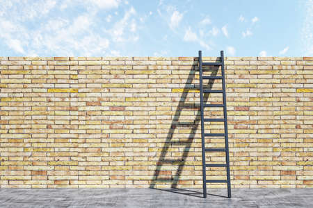 Wooden stairs on brick wall. Leadership and career development concept. 3D Renderingの写真素材