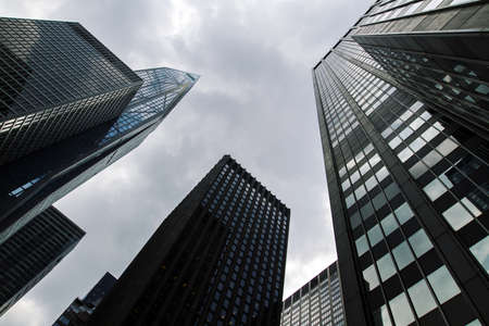 Bottom view of office skyscrapers. architecture and building concept