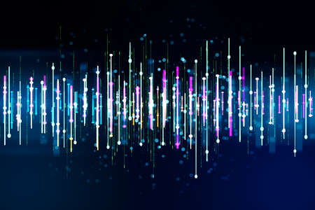 Creative wallpaper with colorful dots and lines. Style and web design concept. Mock up. 3D Rendering
