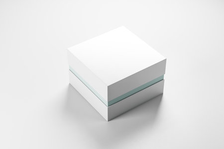 Blank white box with blue line. Advertisement and retail concept. Mock up, 3D Renderingの写真素材