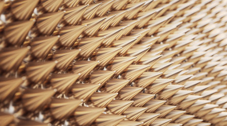 Creative golden sharp metal background. Design and technology concept. Mock up. 3D Renderingの写真素材