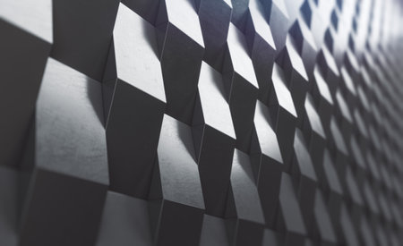 Creative abstract gray cubic textured. Design and technology concept. Mock up. 3D Renderingの写真素材