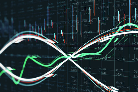 Business graph and candlestick charts interface. Business and trade concept. 3D Rendering