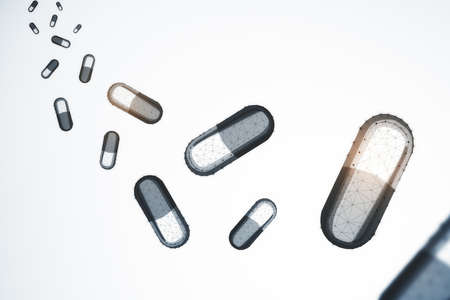 Abstract polygonal pills on white background. Medicine and illness concept. 3D Renderingの写真素材