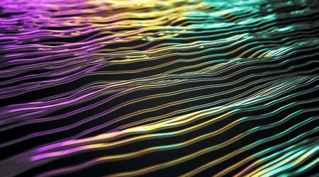 Abstract art background with thin iron wires with slick of gasoline effect. 3D rendering
