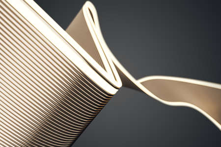 Abstract glowing golden plastic tape on a dark background. 3D rendering