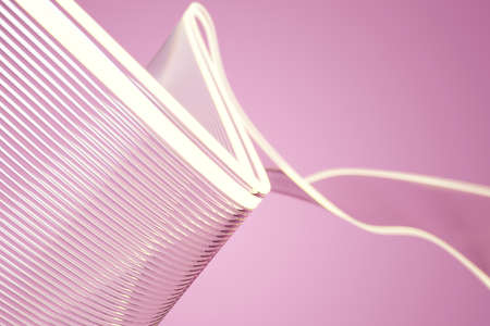 Abstract glowing plastic tape on a pink background. 3D rendering