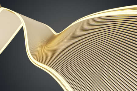 Abstract golden plexiglass element on a dark background. 3D renderingの写真素材
