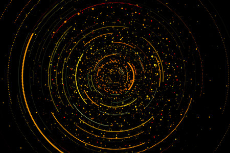 Big data network concept with abstract technological background and glowing spots and circles. 3D...