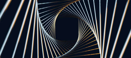 Abstract dark background with silver and gold effect spokes spiral. 3D rendering
