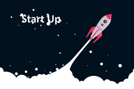 Business idea and start up concept with taking of rocket illustration on dark background. 3D renderingの写真素材