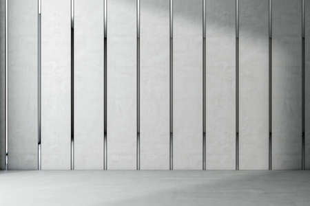 Empty stylish room with blank gray wall separated by mirror lines and concrete floor. 3D rendering, mock upの写真素材