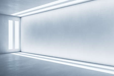 Empty white concrete artificially lit room. Urban concept, Mockup, 3d renderingの写真素材