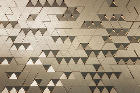 Golden triangular particles background abstract design, wallpaper concept, 3d rendering